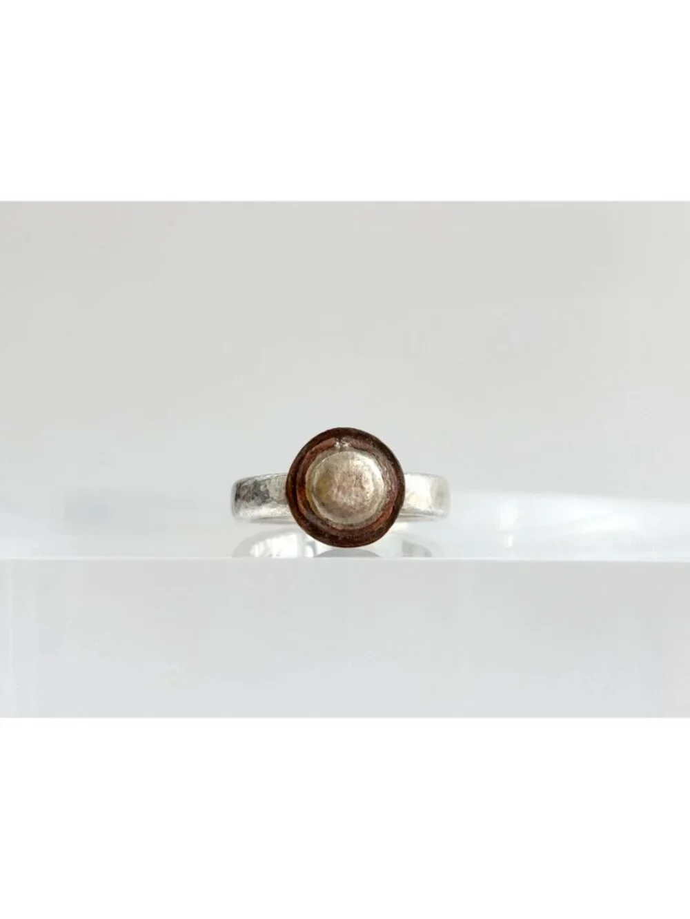 Mixed Metal Bronze Framed Sterling Silver 925 Vintage Ring - sz 4